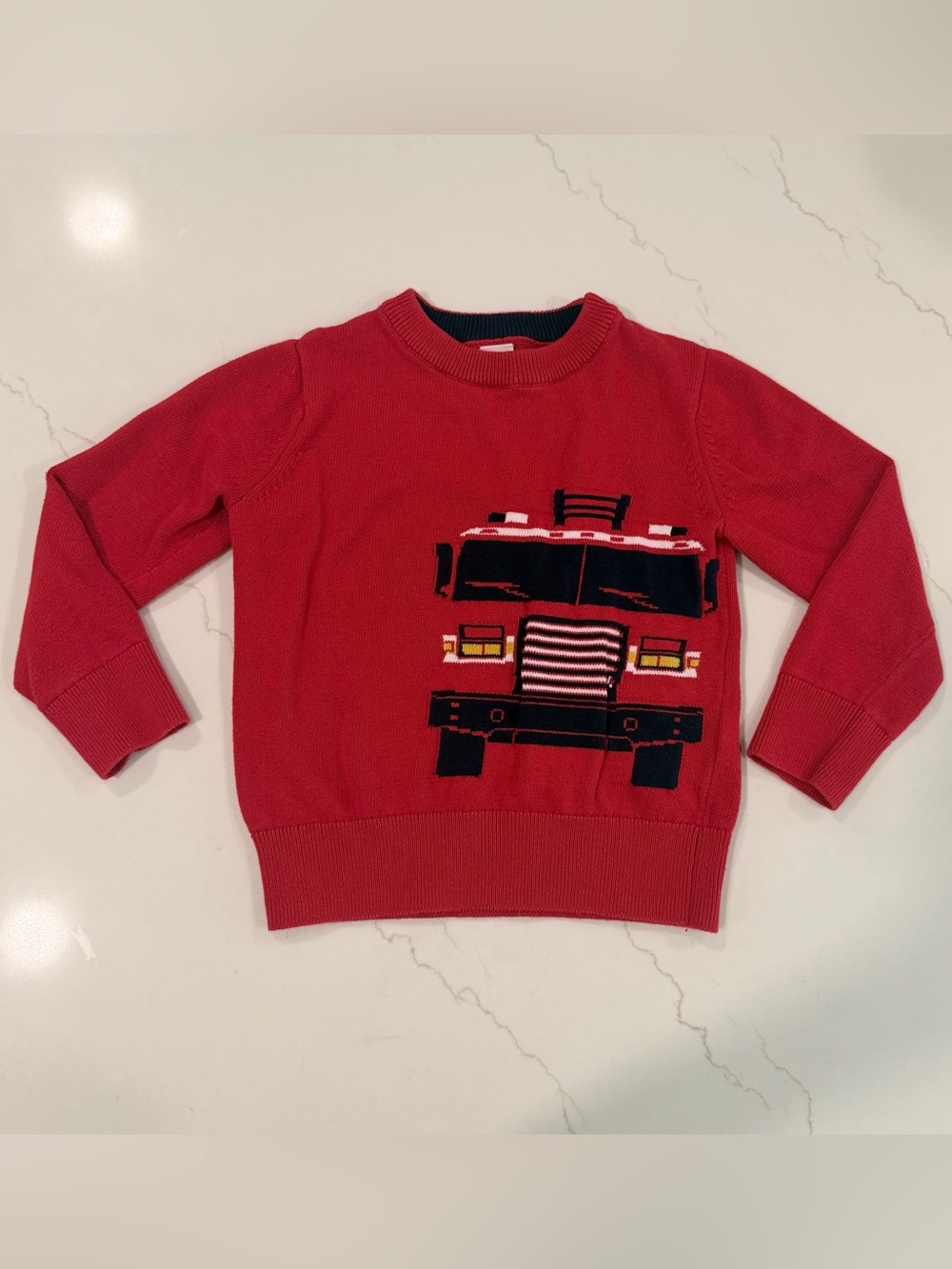GAP Red Toddler Sweater with Navy Fire Truck Detail